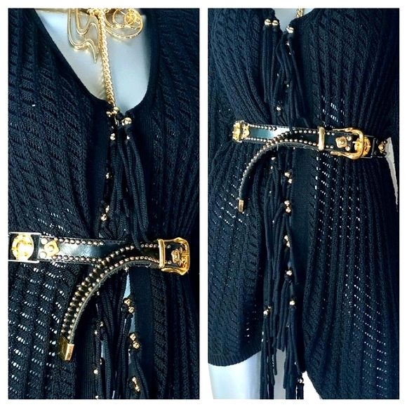 FRINGE & BEADS Open Front Boho "SAMANTHA GRAY" Loose Knit Cardigan - Picture 6 of 12